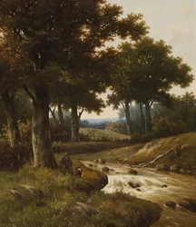 Wooded River Landscape with Houses in the Background